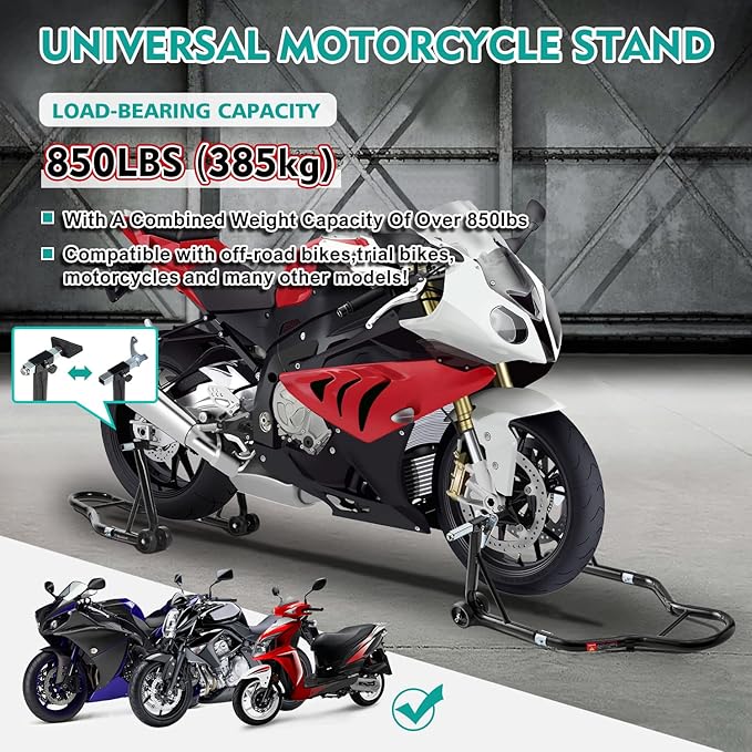 Donext Motorcycle Stand 850LB Sport Bike Front and Rear Wheel Lift Swingarm Paddock Stands Black, U+L
