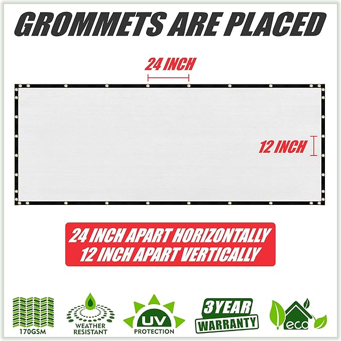 ColourTree Customized Size 6' x 147' White Fence Screen Privacy Screen - Commercial Grade 170 GSM - Heavy Duty - 3 Years Warranty - Cable Zip Ties Included