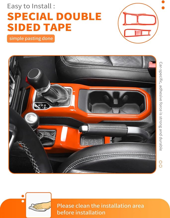 Savadicar Orange Interior Accessories - Gear Shift Panel Trim Set for 2018-Present Jeep Wrangler JL JLU 4XE & Gladiator JT - Solid Color Interior Decor Upgrade Option, 2-Piece