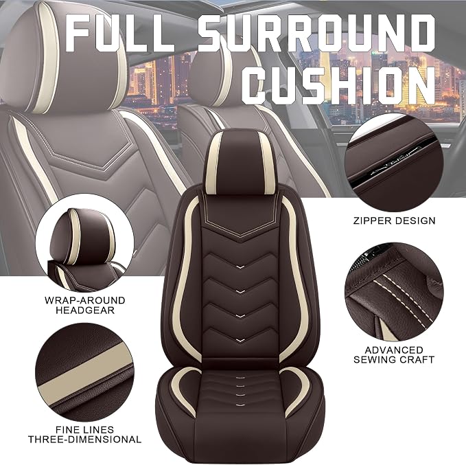 CTDS Car Seat Covers for Chevy Equinox 2005-2026, Stylish Sport Seat Cover, Premium Nappa Leather Car Seat Cover. Automobile Seat Covers Sets.(Standard 2 Seats/Coffee Color)