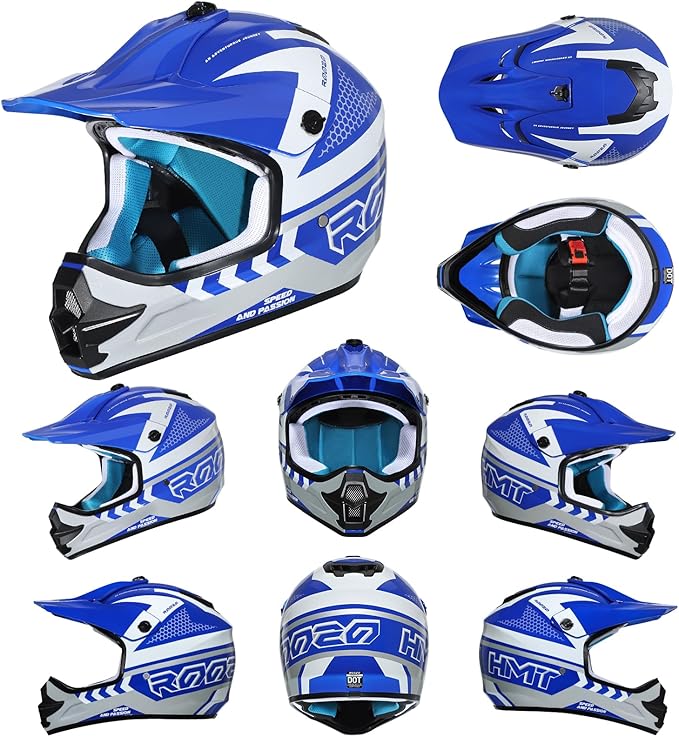 Youth Dirt Bike Helmet DOT Approved, Kids Motocross Full Face Helmet with Adjustable Goggles Riding Gloves & Storage Bag, Off-Road Sport Gear Set for Boys Girls ATV UTV