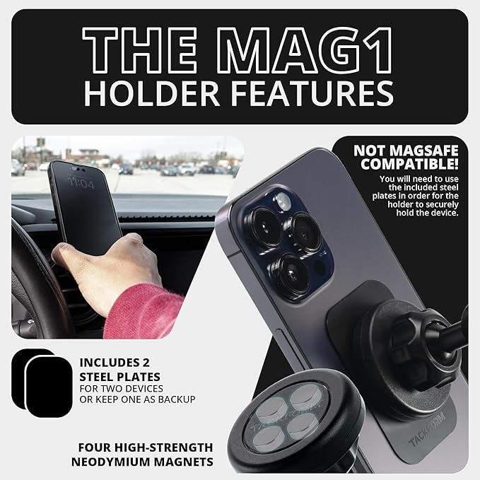 Tackform LINK Vent Phone Mount Compatible with 2016-2023 Toyota Tacoma and 2014-2021 Toyota Tundra | Aluminum | Zero Slip | Universal Magnetic Phone Holder | 2" Arm | Yellow | (NOT MAGSAFE Compatible)