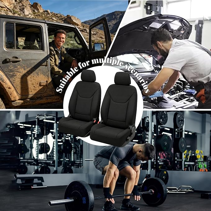 Custom Seat Covers for Wrangler JK 2013 2014 2015 2016 2017 2018 4 Door Heavy Duty Cloth Protector Interior Accessories，Waterproof & Machine Washable, Foam Padded - Black（Front）