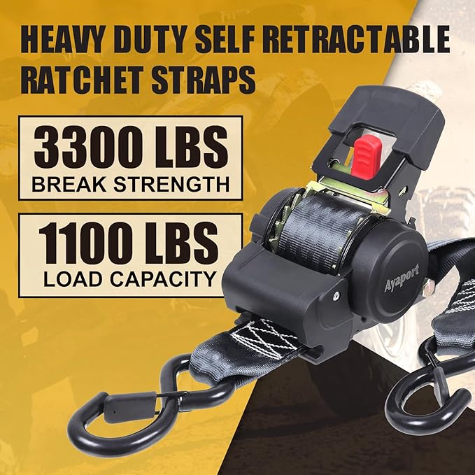 Ayaport Retractable Ratchet Straps 2in X 12.5ft-3300lb Break Strength, Heavy Duty Ratchet Straps Self Retractable Tie Downs with Soft Loops for Motorcycle, Dirt Bike, Cargo, Truck Accessories