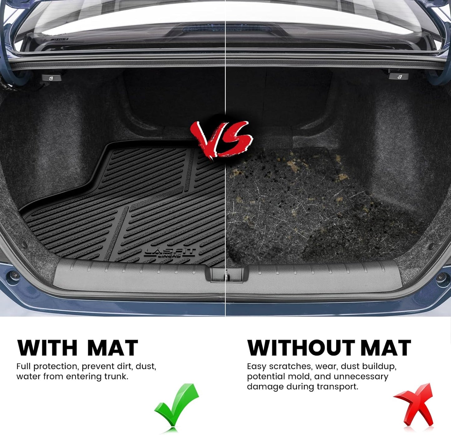 LASFIT Trunk Mat for Honda Civic Sedan 2016-2021, All Weather TPE Custom Fit Trunk Liner Trunk Tray Cargo Mat Cargo Liner Cargo Tray (Not for Hatchback/Coupe)