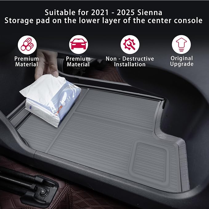 Center Console Organizer Lower Tray for Sienna 20212022 2023 2024 2025 2026 Sienna Accessories,Silicone Lower Center Console Tray Interior Storage Box for Sienna