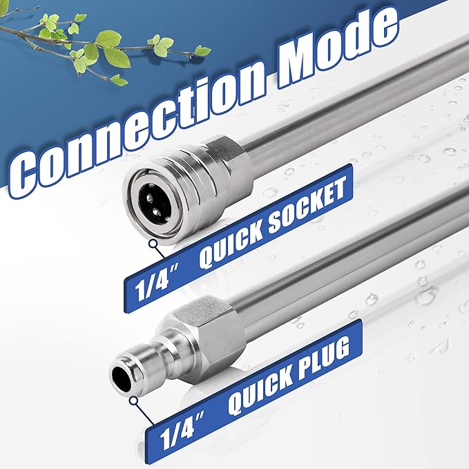 RIDGE WASHER Pressure Washer Wand Extension, 120 Inch Replacement Pressure Washer Lance, Stainless Steel Power Washer Extender Wand, 1/4” Quick Connect Fitting, 4000 PSI (2 Wands – 60" Each Wand )