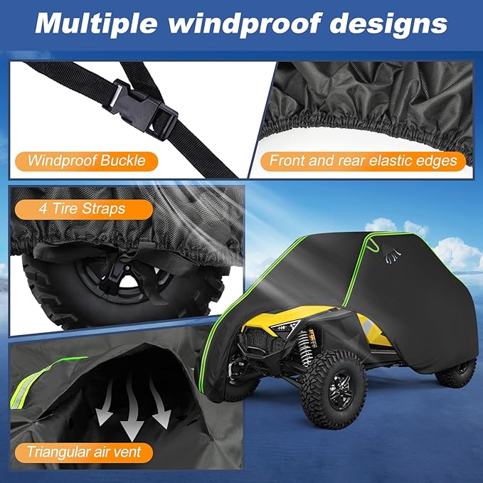 QUNSUNUS UTV Cover 2 Seater Compatible with Polaris General/RZR/Ranger, Can Am Commander/Defender/Maverick, Yamaha YXZ Viking Kawasaki, Arctic Cat Wildcat, Waterproof Side by Side Cover
