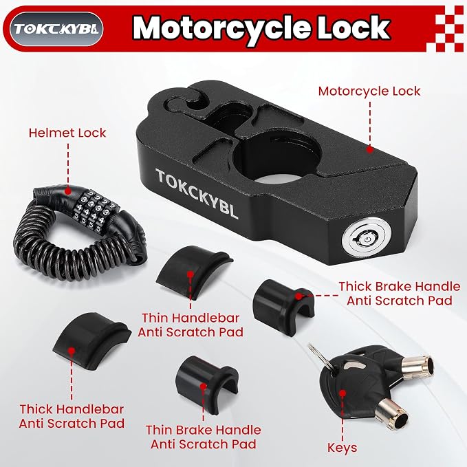 Motorcycle Lock, Heavy Duty Anti Theft Helmet, Brake and Handlebar Lock, Universal for Motorcycles, ATVs, Dirt Bikes, Mopeds, Scooters, Black