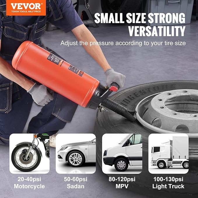 VEVOR Tire Seater, 2.4 Gal/9 L Air Tire Blaster, 150 PSI Handheld Portable Tire Inflator Tool, 87-116 PSI Operating Pressure for Tractor Truck ATV Car and Automobile Repair