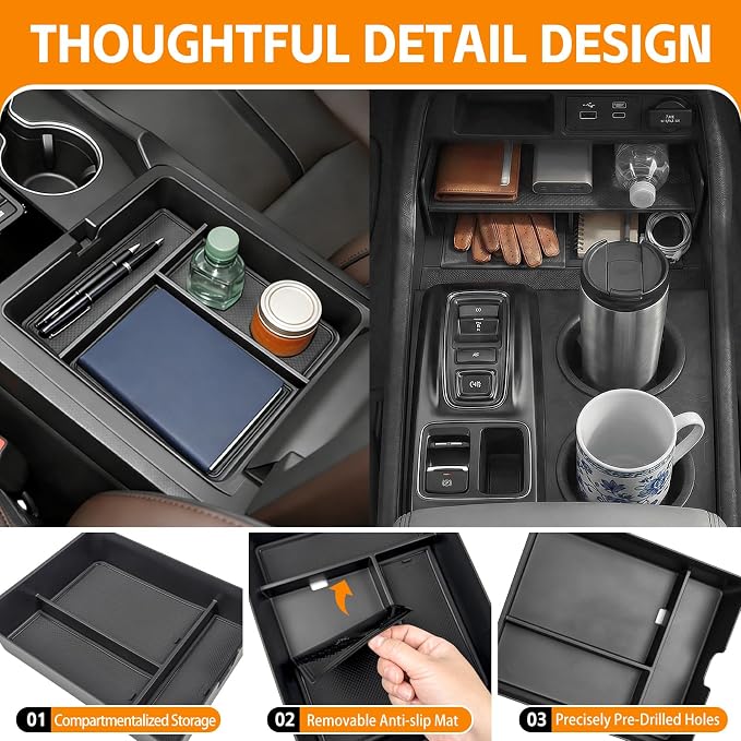 Center Console 3PCS Organizer Compatible with 2023-2026 Honda Pilot&2026 Honda Passport Cupholder Storage Box Cup Holder for Pilot Passport Accessories
