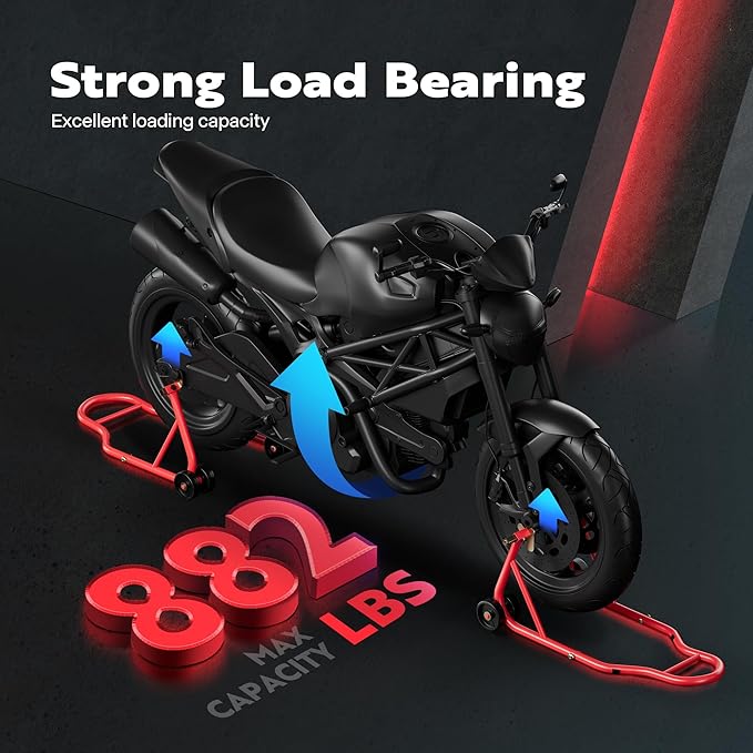 SPECSTAR Motorcycle Stands, 882 Lbs Capacity Front Rear Wheels Lift Combo with U+L Adjustable Swingarm Spool, Heavy Duty Paddock Stands fit for BMW Suzuki Yamaha Honda Kawasaki, Red
