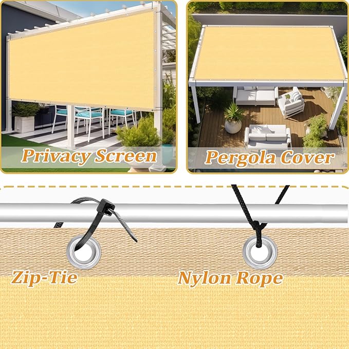 Shade&Beyond Customized Size 6' X 15' Shade Cloth with Grommets, 90% UV Protection UV Protection Mesh Tarp Sun Screens for Patio GN04, Sand