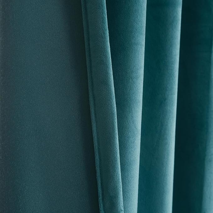 Roslynwood Luxury Soft Teal Blue Velvet Curtains 72 inches Long Back Tab Thermal Insulated Blackout Window Drapes for Living Room/Bedroom/Dining Room, W52 x L72, 2 Panels