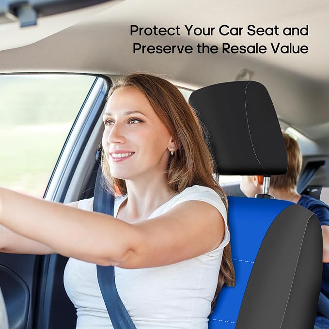 FH Group Car Seat Covers Three-Row 7 Seater Neoprene Waterproof Car Full Set Seat Covers, Airbag Ready and Split - Fit Most Car, Truck, SUVs, & Vans (Blue/Black)
