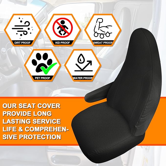 Seat Covers Compatible with 2010-2025 Chevy Express Front Bucket Seats with Opening for Grab Handle on Passenger Side Backrest, NOT for RV Seats (Black, 2010-2024 Express Front (Knitted))