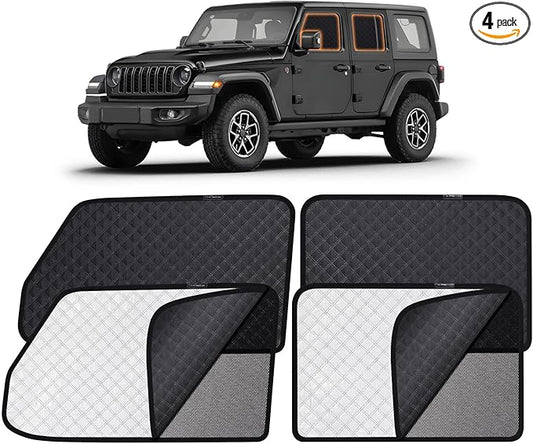 XCBYT Car Window Shades for 2019-2024 Wrangler | 2-in-1 Breathable Mesh & Blackout Side Window Covers | UV Protection & Privacy for Baby Naps, Camping & Car Rest (4 PCS)