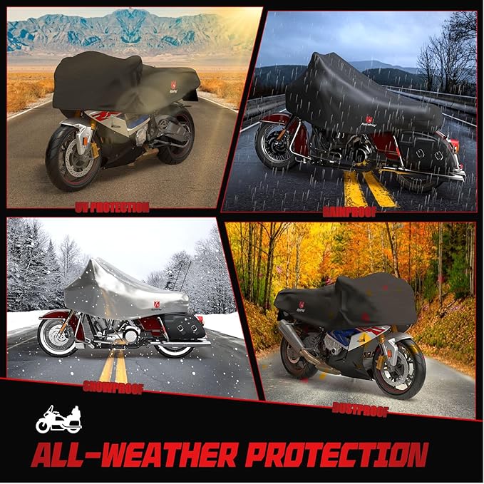 Rosefray 420D Motorcycle Half Cover-Outdoor Waterproof All Weather Protection Lightweight Half Cover,Black XL Size for Most Touring Models Harley Davidson,Honda Goldwing,Road King Street Glide