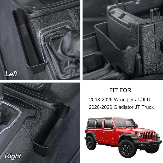 PIMCAR Interior Accessories Compatible with Jeep Wrangler JL/JLU 2018-2026 & Gladiator JT Truck 2020-2026 Including Center Console Organizer Red and Hanging Storage and Gear Shift Side