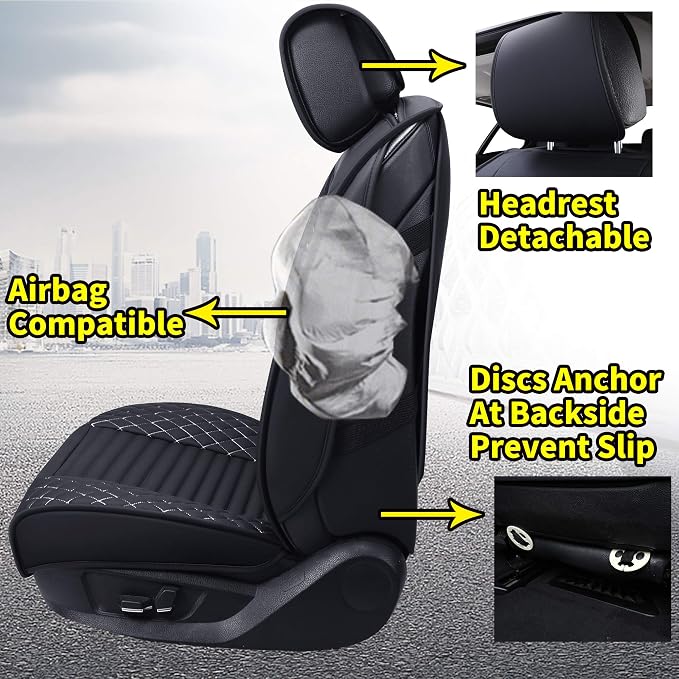 Aierxuan 5 Car Seat Covers Full Set Waterproof Leather Universal for Ford Honda Kia Toyota Corolla Rav4 Highlander Nissan Altima Forester Outback Impreza Hyundai Elantra(Full Set/Black-White)