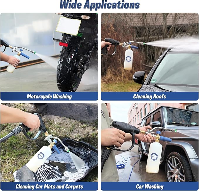 Foam Cannon Dual Connector for Pressure Washer, Double Tip Attachment for Soap Cannon, Pressure Washer Gun and 7 Power Washer Sprayer Nozzles Tips for Car Wash Kit