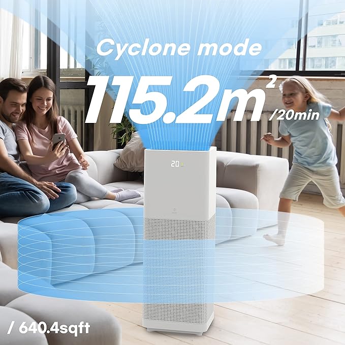 IMUNSEN M-001W True HEPA 13 Filter Air Purifier for Home, Large Room, Pets with Carbon Deodorization Filter, 99.97% Particles, Smokes, Odor, Cyclone Mode, Quiet Auto Sleep Mode - White
