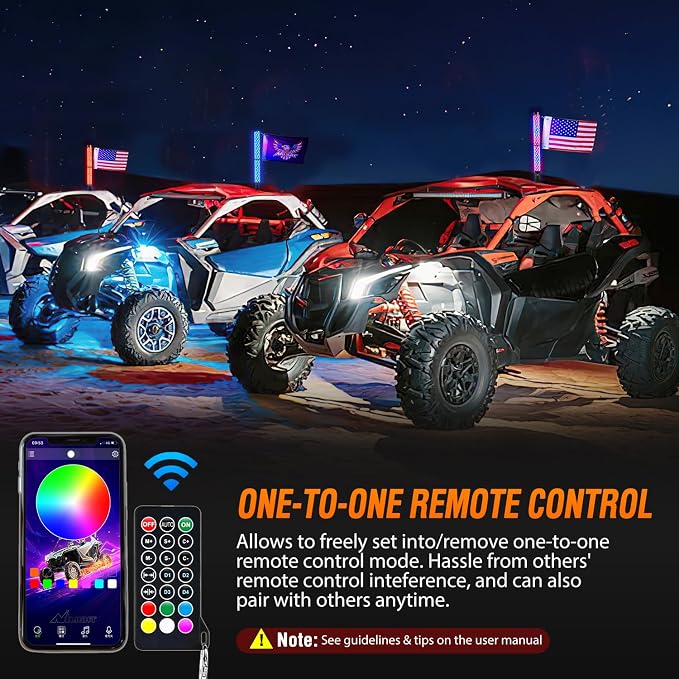 Nilight LED Fat Whip Light 1PC 2FT RGB Lighted Antenna Whips with Remote & App Control DIY Chasing Patterns Brake Reverse Lights for ATV UTV Polaris RZR Can-am Dune Buggy Pickup Trucks Jeep