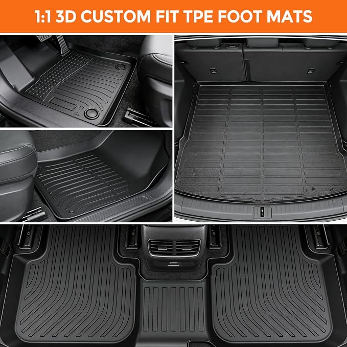 Floor Mats for Volkswagen VW Atlas Cross Sport 5 Passenger 2020-2025, Custom Fit Heavy Duty TPE All Weather Protection, Waterproof Non-Slip Black (Two-Row Floor Mats & Cargo Liner)