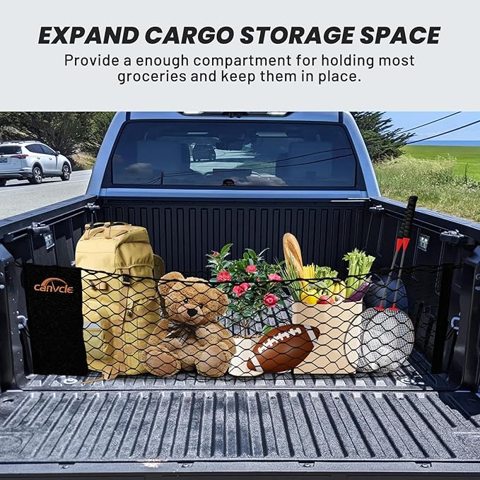 Truck Bed Cargo Net for Toyota Tundra 2022-2026, Envelope Style Pickup Truck Bed Net for Tundra Accessories, Upgraded Trunk Cargo Net Storage Bag with Metal Carabiners