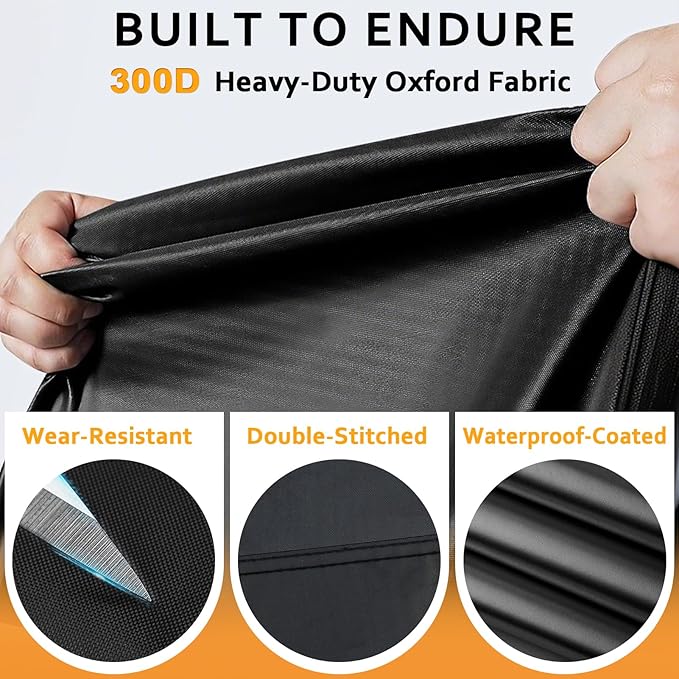 ROCKTAKIN 300D Heavy Duty Motorcycle Cover, Waterproof All Season Outdoor Protection with 4 Reflective Strips & Lock Holes, Fits Most Cruisers, Touring Bikes and Scooters up to 116"