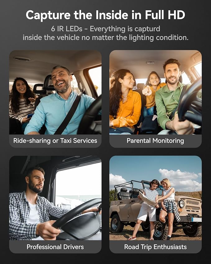 WOLFBOX i07 3 Channel Dash Cam Built-in WiFi GPS, 4K Dash Camera Front and Inside, 1440P+1080P+1080P Triple Car Camera with 3" LCD Screen,IR Night Vision, 24H Parking Mode(Card Not Included)