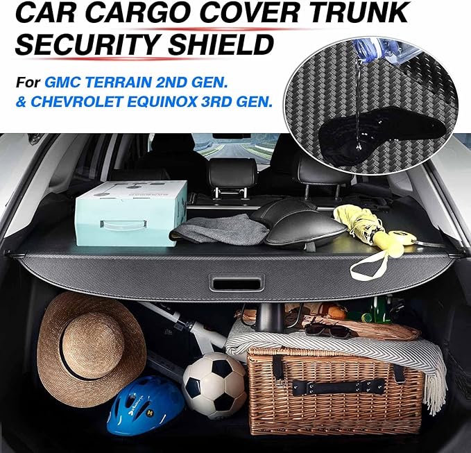 Powerty Cargo Cover for 2018-2023 2024 Chevy Chevrolet Equinox/GMC Terrain Accessories Retractable Trunk Cover All Weather Shielding Shade Cargo Luggage Cover Carbon Fiber