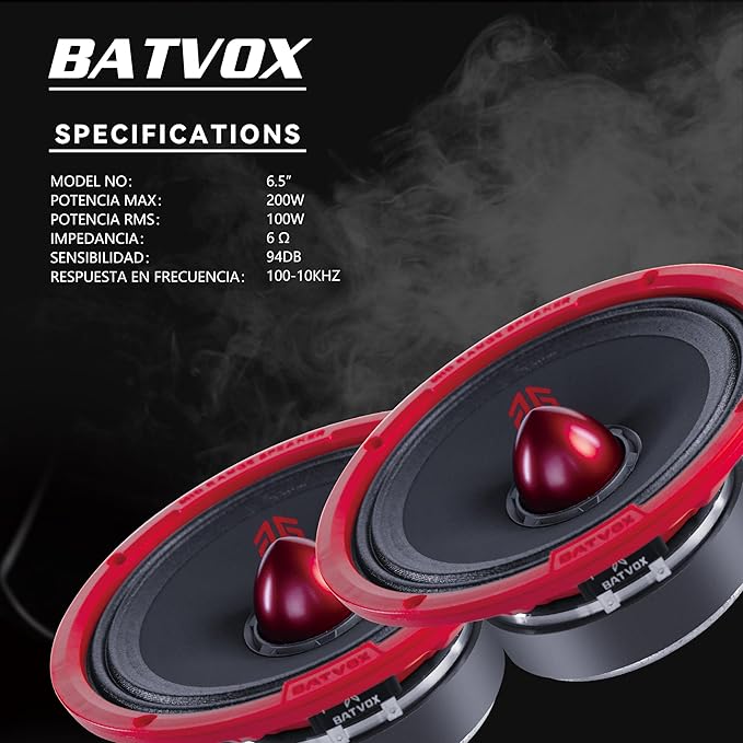 MX65E1 Loudspeaker 6.5 Inch Midrange 400 Watts 6 Ohms Red Bullet, Premium Quality Audio Door Speakers for Car or Truck Stereo Sound System, Red (2 Speakers)