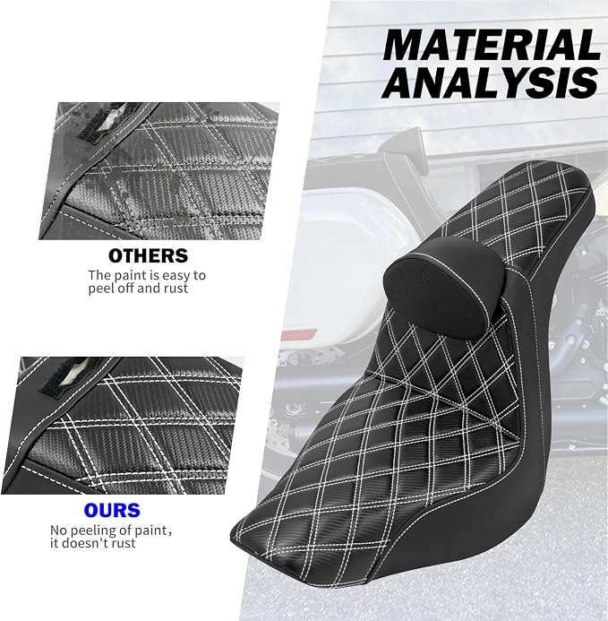 Motorcycle Seat Driver Passenger Seat with Backrests for Harley Low Rider Low Rider S ST 2018-up (Black with white stitching)