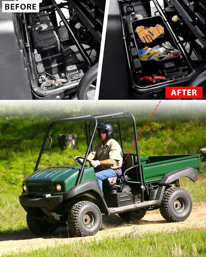 SAUTVS Under Seat Storage Box for Kawasaki Mule 4000 4010 2014-2026 | Water Resistance 14L Under Driver Seat Storage Bin Accessories