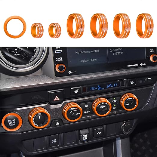 for Toyota Tacoma Accessories 2023 2022 2021 2020 with 8" or 7" Touchscreens Knob Covers - AC Vent Ring Button Knob Covers for Air Conditioner Volume Mirror Push Start Stop Button Trim 12Pcs (Oange)