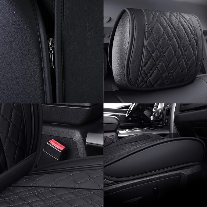 YIERTAI Car Seat Covers for Dodge Ram Fit 2009-2026 1500 2010-2026 2500 3500 Classic Bighorn Longhorn Laramie Tradesman Truck Black Front
