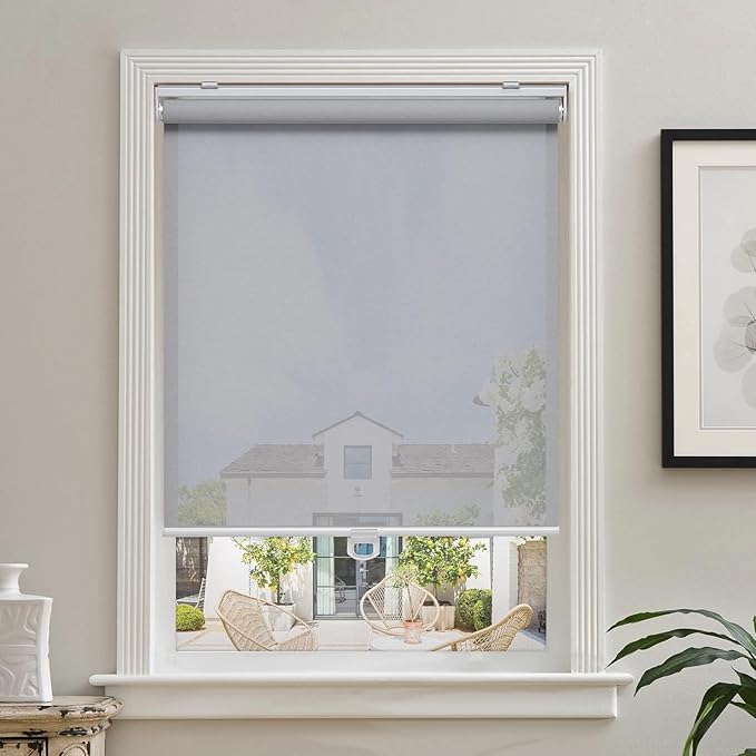 Cordless Roller Shades for Windows Light Filtering Shades with 5% Openness Solar Screen Semi Sheer Roller Blinds UV Protection for Office and Home. Easy to Install 62" W x 72" H (Grey)