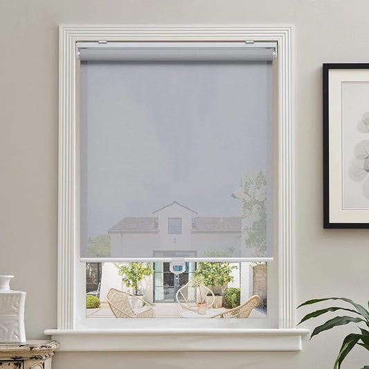 AOSKY Cordless Roller Shades for Windows Light Filtering Shades with 5% Openness Solar Screen Semi Sheer Roller Blinds UV Protection for Office and Home. Easy to Install 29" W x 72" H (Grey)
