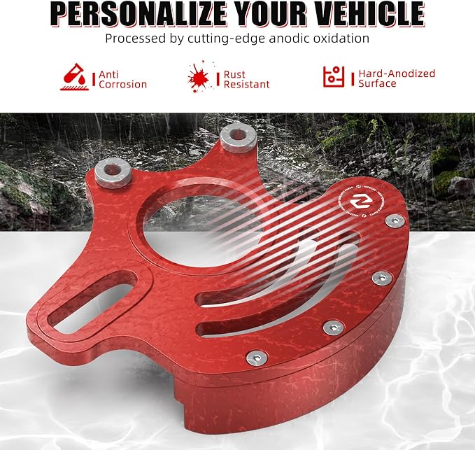 NICECNC Rear Caliper Bracket Disc Brake Guard 11mm Aluminum Compatible with Yamaha YFZ450R 2009 2010 2011 2012-2022, Red