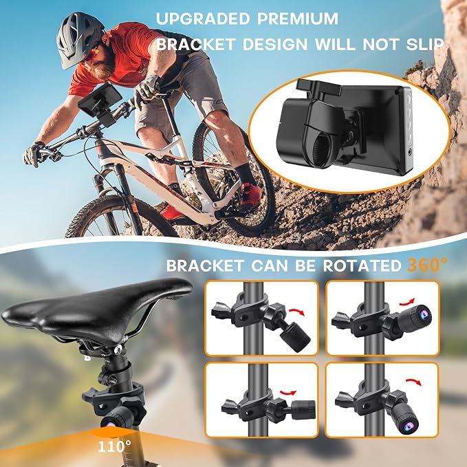 PARKVISION Bicycle Rear View Camera with Dust Cover, 4.3'' HD 1080P Monitor with Auto Dim, 8000mah Rechargeable Battery, 3Mins Installation Bike Camera for Mountain, Ebike,Road Bike