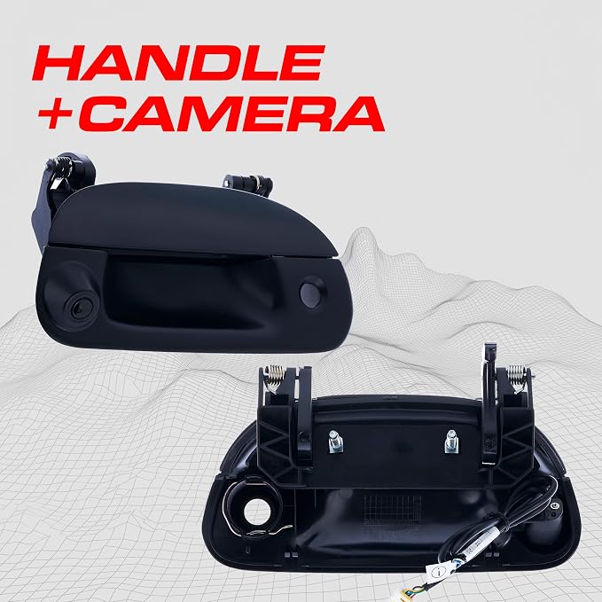Master Tailgaters Black Tailgate Handle with Backup Camera Replacement for Ford F150, F250, F350, F450, F550 (1997-2007) | IP68 Waterproof | Parking Grid Lines Available | Easy to Install