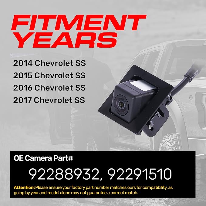 Master Tailgaters Replacement for Chevrolet SS (2014-2017) Rear View Backup Camera OE Part # 92288932, 92291510