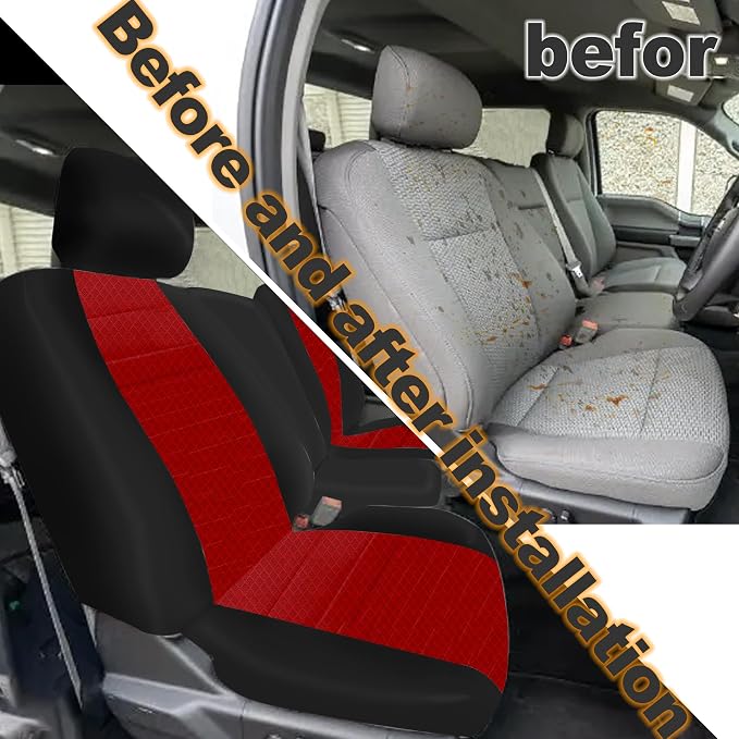 Front 40/20/40 Heavy-Duty Oxford Fabric Seat Covers Compatible with Ford F150 XL/Standard Cab 2004-2008, Split Bench with Integrated Seatbelts & Solid Armrest-Red