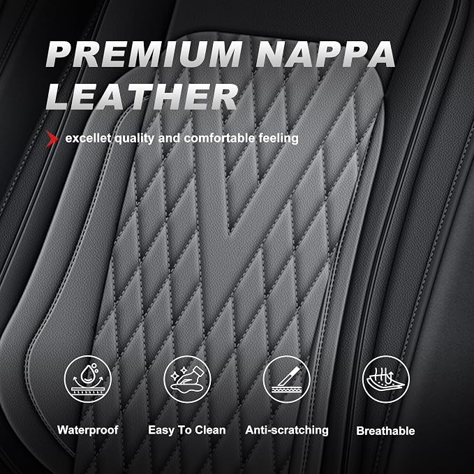 TTX for Dodge RAM 1500 2500 3500 2012-2025 2026 Seat Covers - Seat Cushion Cover with Durable Faux Leather and Curved Bench(Full Set/Black&Dark Grey)