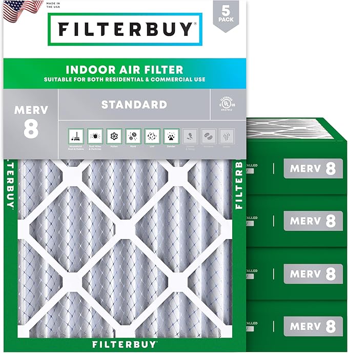 Filterbuy 14x20x4 Air Filter MERV 8 Essential Dust & Allergy Defense (5-Pack), Electrostatic Pleated HVAC AC Furnace Filters Replacement (Actual Size: 13.50 x 19.50 x 3.63)