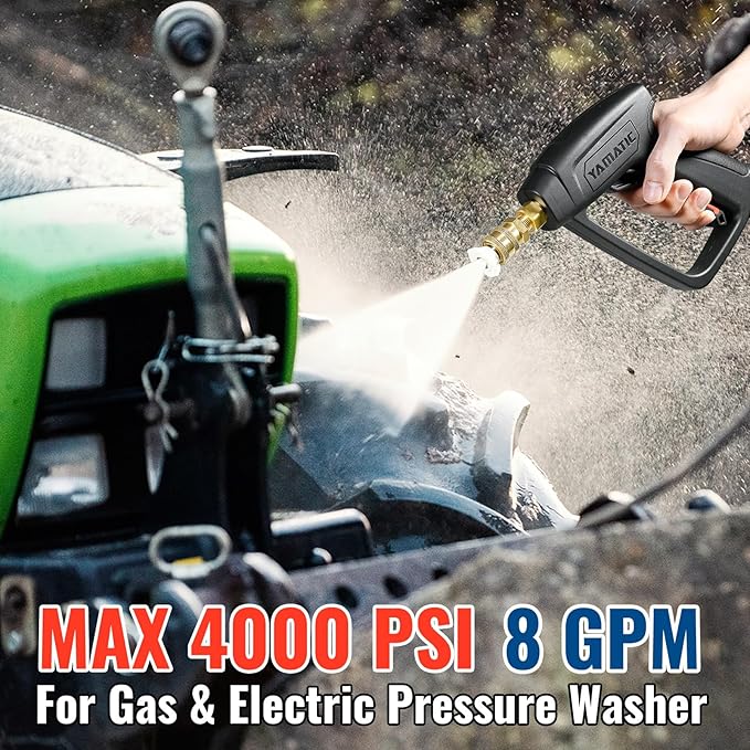 YAMATIC Pressure Washer Short Gun with 5 Spray Nozzles, M22-14mm & M22-15mm Fitting Replacement for Ryobi, Karcher, Greenworks, Craftsman, Troy bilt Power Washers Bilt, Honda and More, 4000 PSI