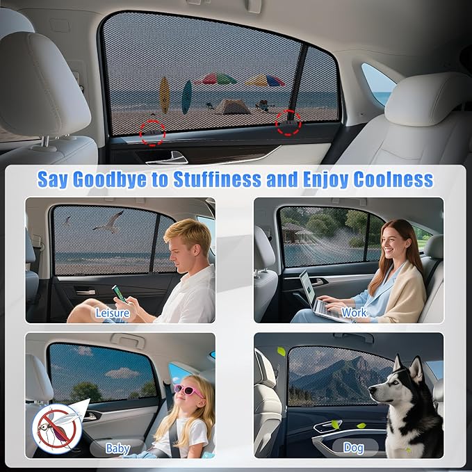 ZATOOTO Car Window Shades Toyota Corolla 2019-2024 for Rear Window | Car Window Covers for Baby & Pets | Blocks 99% UV Rays & Heat | Breathable Mesh Sunshade | Bug-Free Protection for Camping & Travel