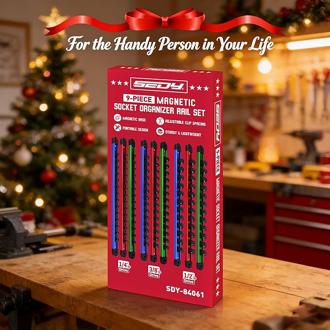Magnetic Socket Holder Organizer Set: 9-Piece Detachable 1/4, 3/8, 1/2 Socket Trays Socket Organizer for Tool Box Drawer Holds 120-Piece Standard Size Sockets for Automotive Garage(Blue Red Green)