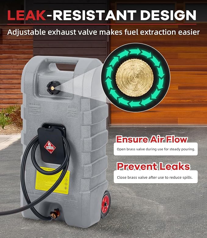 Garvee 15 Gallon Gas Caddy, Heavy-Duty Gas Can and Fuel Caddy with Manual Fuel Transfer Pump, Portable Fuel Tank on Wheels with 10 ft Hose for Lawn Mowers, Cars, Boats, ATVs, Home and Farm Use, Grey